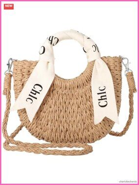 Woven Straw Shoulder Bag for Women Crossbody Purse Drawstring Summer Beach Tote